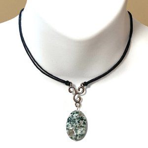 2/$20, Natural Green Tree Agate Necklace, Genuine Oval Gemstone Cord Necklace